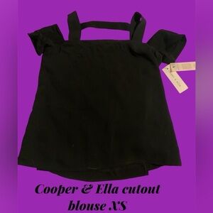 XS NWT Cooper & Ella cutout geometric style cold shoulder black blouse